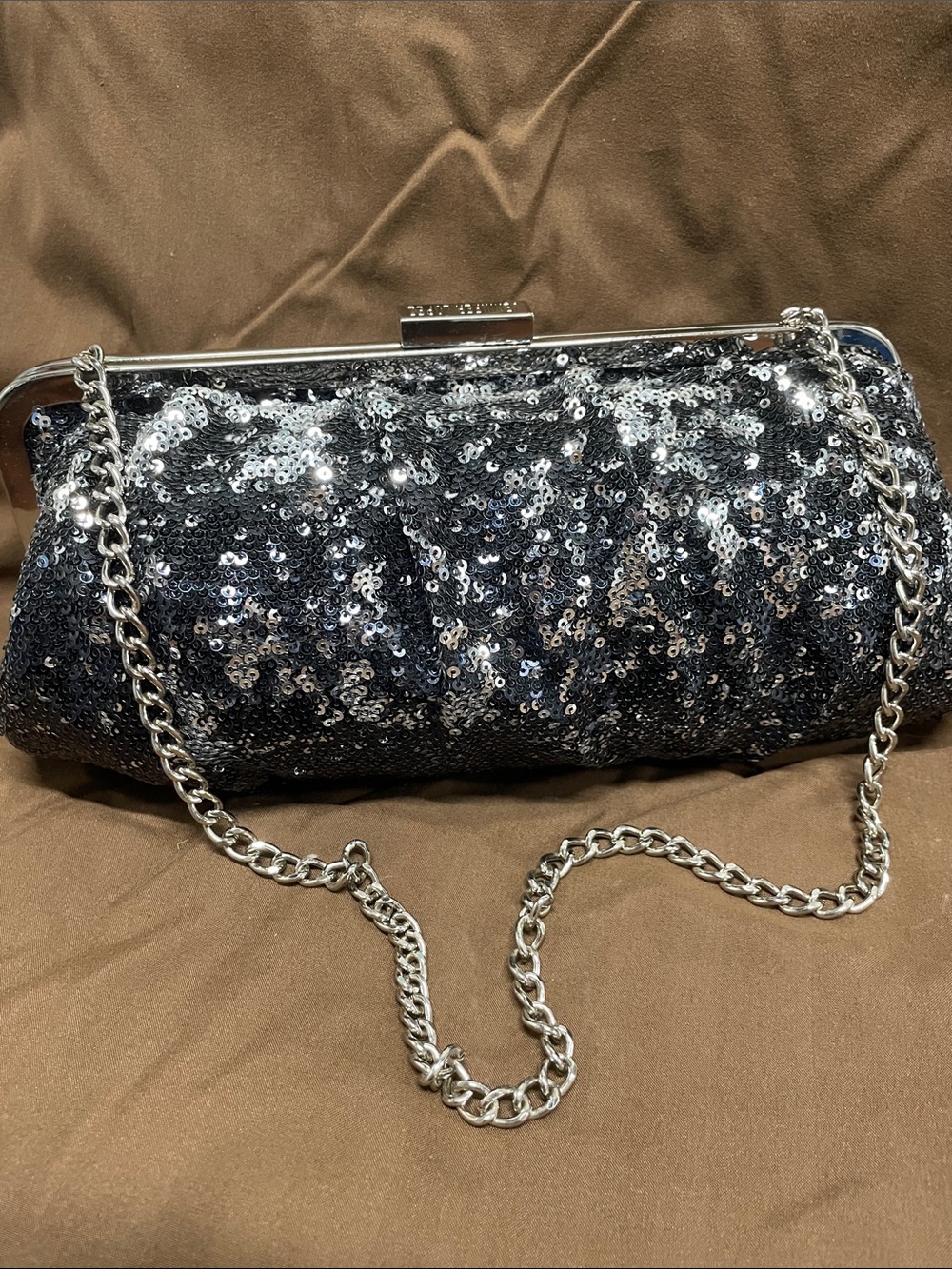Sequin Black Chain Clutch Bag - Evening Wear